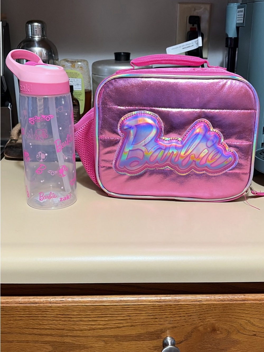 Barbie Pink Holographic Lunch Kit with Clear Pink Bottle